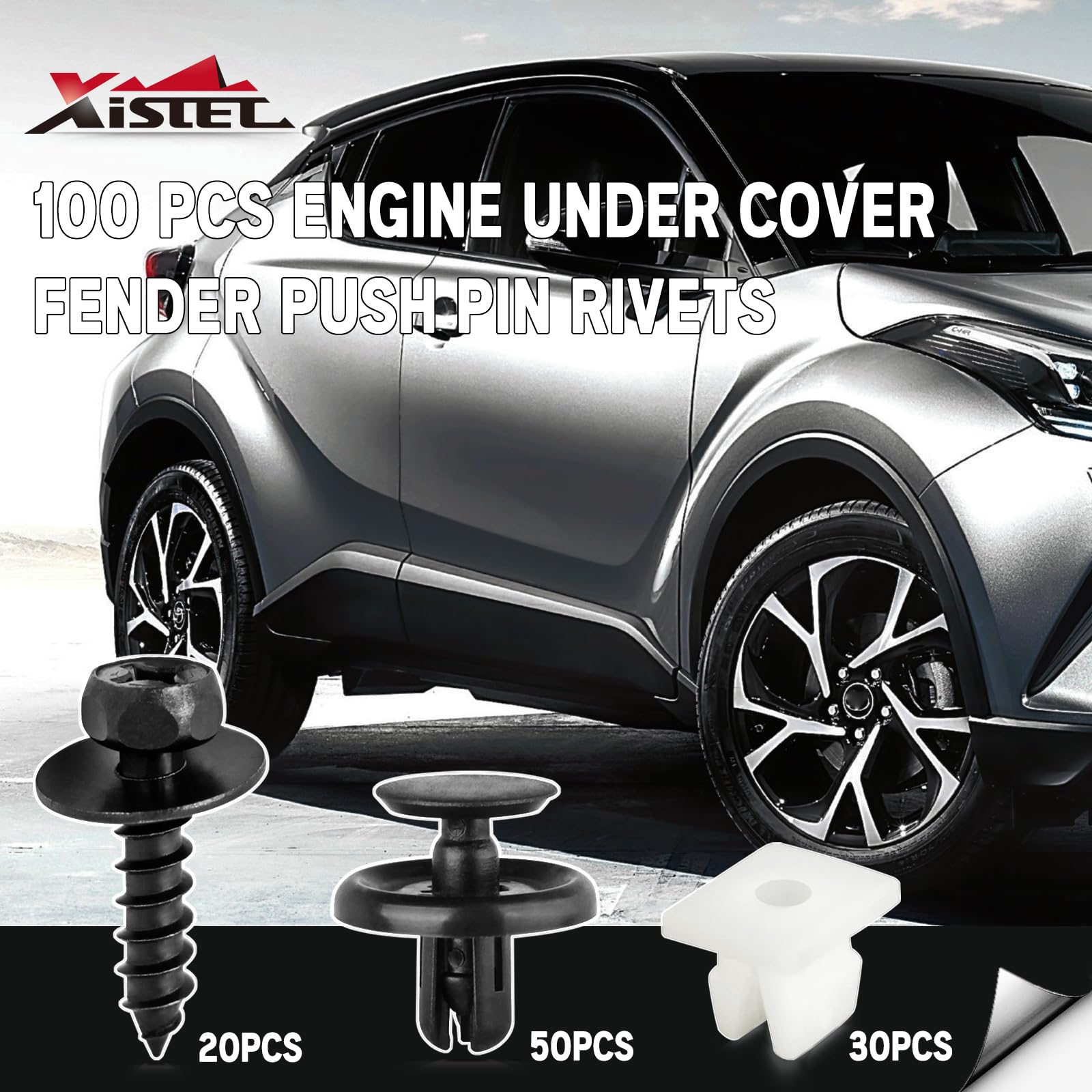 Xislet 101 Pcs Engine Under Cover Fender Push Pin Rivets 90467-07201 Compatible With Toyota & Lexus Camry Corolla Plastic Fastener Retainer Clips With 90189-06193 Grommet 90159-60477 Bolt Kits